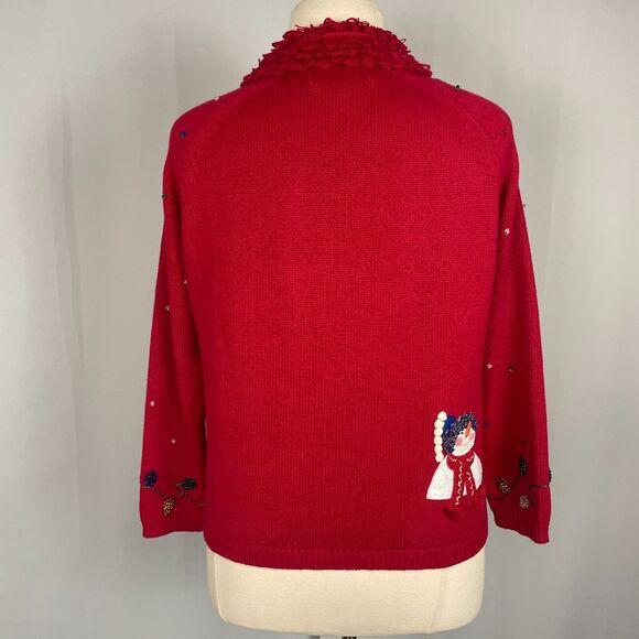 Ugly Christmas Sweater Size Large Red Zip Up Snowmen Winter Beaded Vintage Y2K - Picture 8 of 15